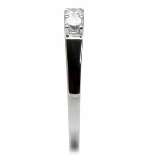 Stainless Steel CZ Round Three Stone Slim Band Ring view 8