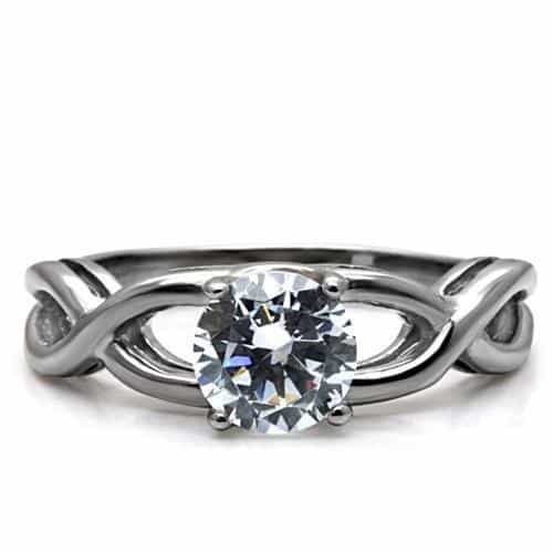 Stainless Steel CZ Round Solitaire Infinity Band Ring view 6