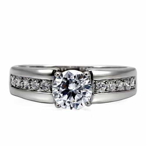 Stainless Steel CZ Round Solitaire Pave Cathedral Ring view 6