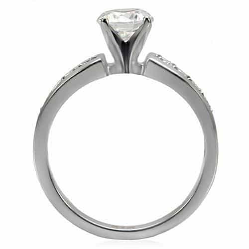 Stainless Steel CZ Round Solitaire Pave Cathedral Ring view 8