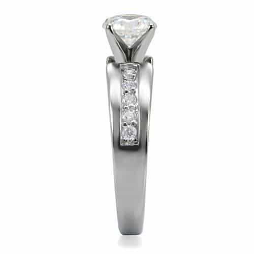 Stainless Steel CZ Round Solitaire Pave Cathedral Ring view 10