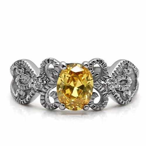 Stainless Steel Champagne Oval Filigree Scroll Ring view 6