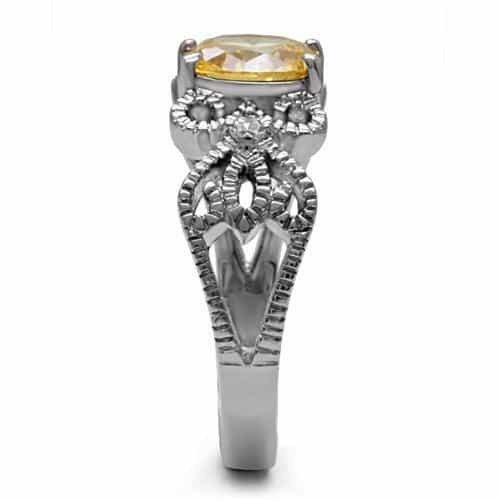 Stainless Steel Champagne Oval Filigree Scroll Ring view 10