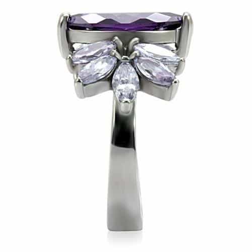 Stainless Steel Amethyst Marquise CZ Cluster Ring view 10