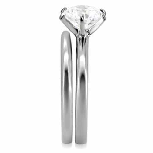 Stainless Steel CZ Round Solitaire Bridal Set Ring view 10