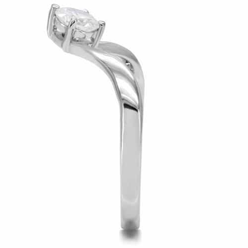 Stainless Steel CZ Round Solitaire Slim Band Ring view 10