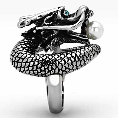 Stainless Steel Black Dragon Pearl Sculpture Ring view 10