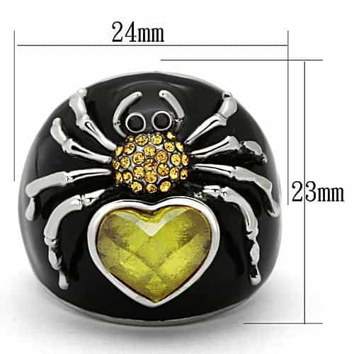 Stainless Steel Black Enamel Crystal Spider Heart Ring view 4