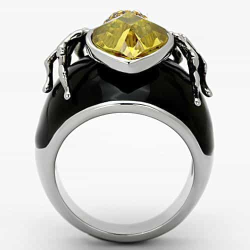 Stainless Steel Black Enamel Crystal Spider Heart Ring view 6