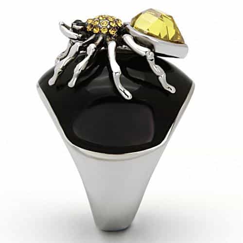 Stainless Steel Black Enamel Crystal Spider Heart Ring view 8