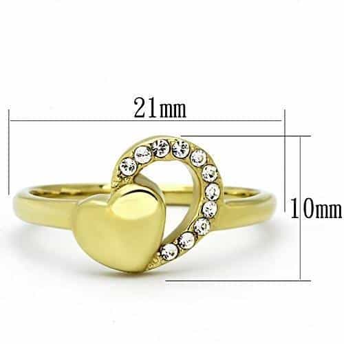 Stainless Steel Gold CZ Heart Pave Accent Ring view 4