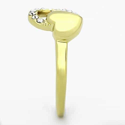 Stainless Steel Gold CZ Heart Pave Accent Ring view 8