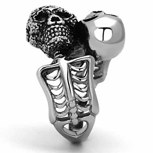 Stainless Steel Antiqued Floral Skull Statement Ring view 12
