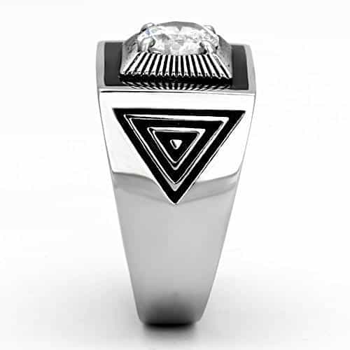 Stainless Steel Black Onyx CZ Sunburst Mens Signet Ring view 8