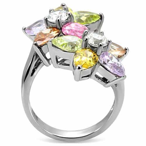 Stainless Steel Rose Gold Multi Color Crystal Flower Cluster Ring view 10