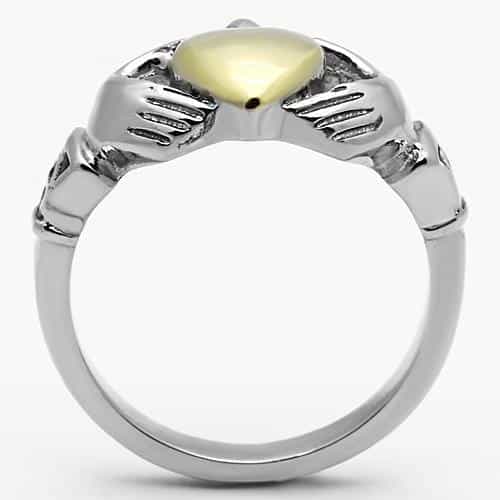 Stainless Steel Gold Heart Claddagh Ring view 6