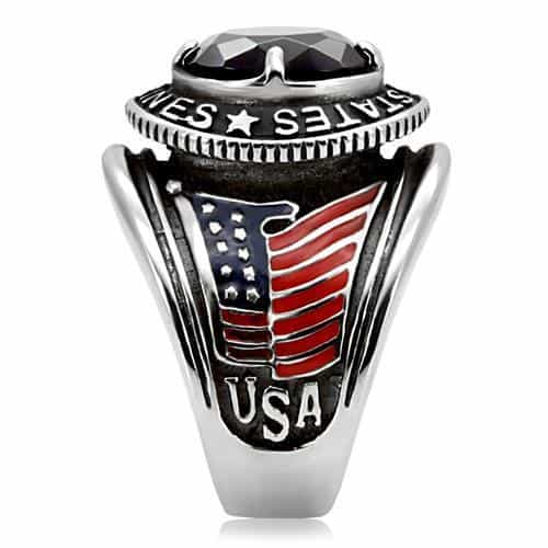 Stainless Steel United States Marines Blue Sapphire Mens Ring view 10