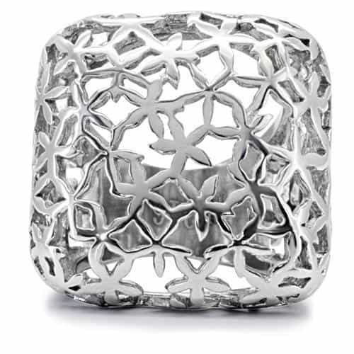 Stainless Steel Filigree Flower Cutout Dome Ring view 6