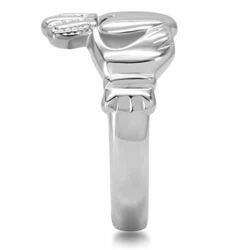 Stainless Steel Claddagh Heart Crown Hands Ring view 10