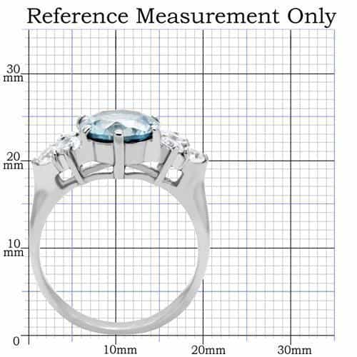 Stainless Steel Aqua Blue Round CZ Three Stone Ring view 4