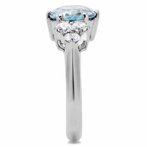 Stainless Steel Aqua Blue Round CZ Three Stone Ring view 10