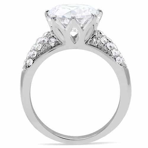 Stainless Steel CZ Large Round Solitaire Pave Cathedral Ring view 8