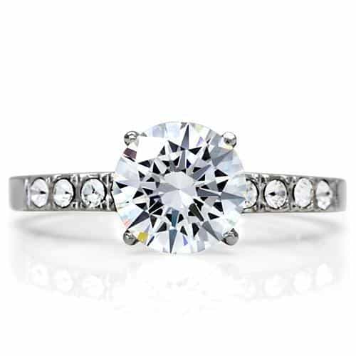 Stainless Steel CZ Round Solitaire Slim Band Ring TK198 view 6