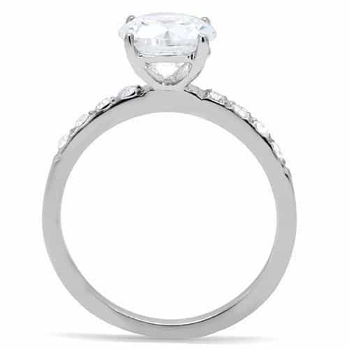 Stainless Steel CZ Round Solitaire Slim Band Ring TK198 view 8