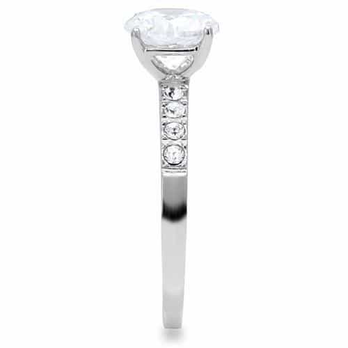 Stainless Steel CZ Round Solitaire Slim Band Ring TK198 view 10