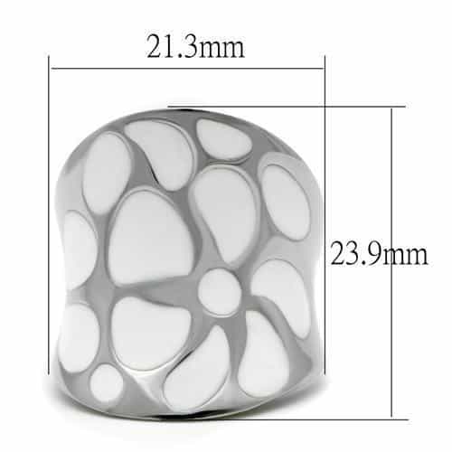 Stainless Steel White Enamel Petal Dome Ring view 4