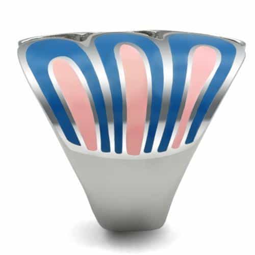 Stainless Steel Blue Pink Turquoise Enamel Wave Dome Ring view 6