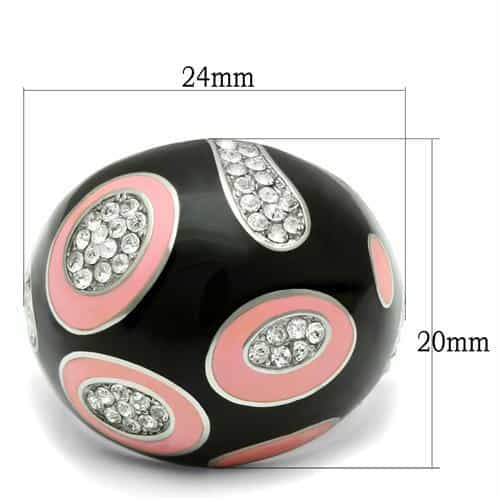 Stainless Steel Black Enamel Pink Circle CZ Pave Dome Ring view 4