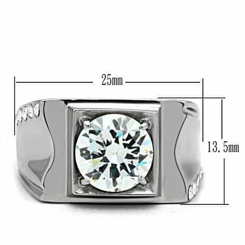 Stainless Steel CZ Round Square Bezel Mens Signet Ring view 4