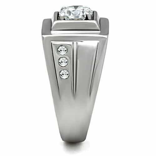 Stainless Steel CZ Round Square Bezel Polished Mens Signet Ring view 8