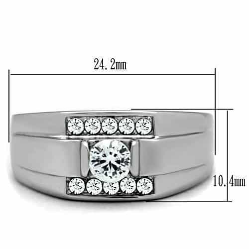 Stainless Steel CZ Round Square Bezel Pave Mens Signet Ring view 4