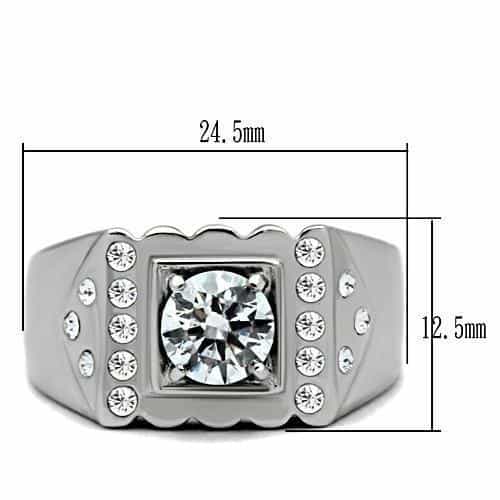 Stainless Steel CZ Round Square Bezel Pave Mens Signet Ring TK315 view 4