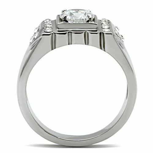 Stainless Steel CZ Round Square Bezel Pave Mens Signet Ring TK315 view 6