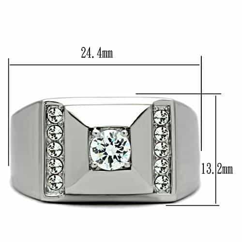 Stainless Steel CZ Round Square Bezel Pave Mens Signet Ring TK317 view 4