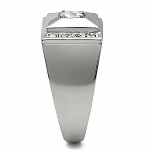 Stainless Steel CZ Round Square Bezel Pave Mens Signet Ring TK317 view 8