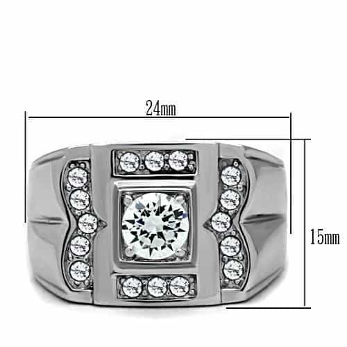 Stainless Steel CZ Round Square Bezel Pave Mens Signet Ring view 4