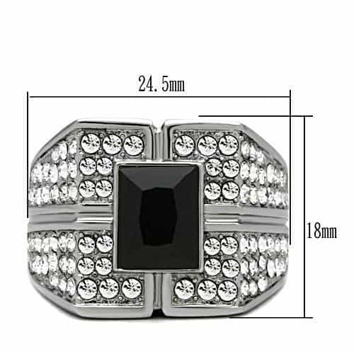 Stainless Steel Black Onyx Emerald Cut CZ Pave Mens Signet Ring view 4