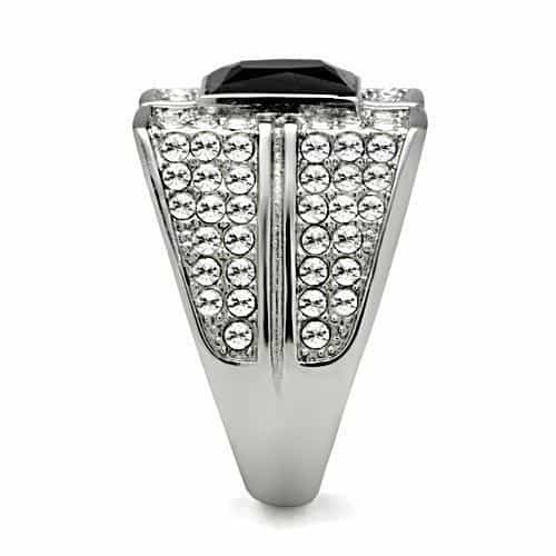 Stainless Steel Black Onyx Emerald Cut CZ Pave Mens Signet Ring view 8