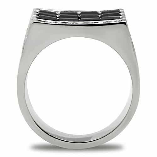 Stainless Steel Black Onyx Baguette Channel CZ Pave Mens Ring view 6