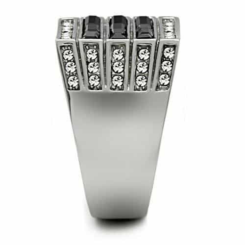 Stainless Steel Black Onyx Baguette Channel CZ Pave Mens Ring view 8