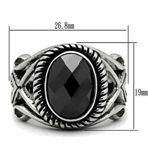 Stainless Steel Black Onyx Oval Cabochon Rope Bezel Scroll Ring view 4