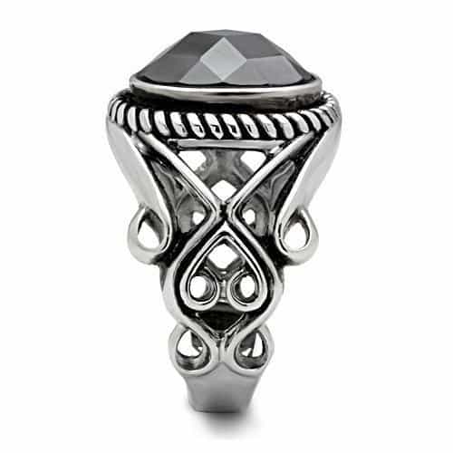 Stainless Steel Black Onyx Oval Cabochon Rope Bezel Scroll Ring view 8