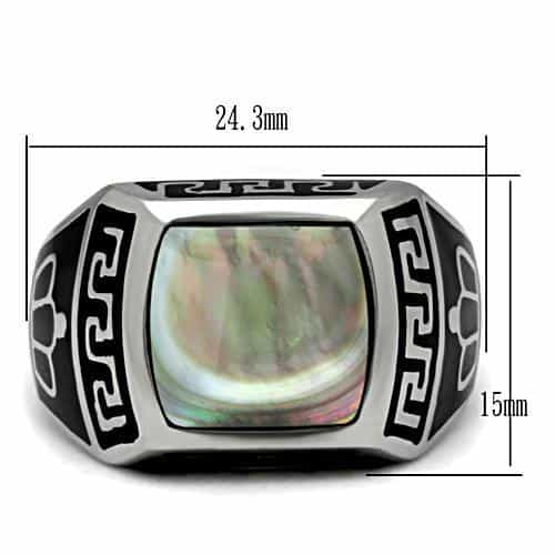 Stainless Steel Abalone Shell Square Greek Key Enamel Mens Ring view 4