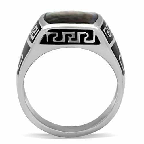 Stainless Steel Abalone Shell Square Greek Key Enamel Mens Ring view 6