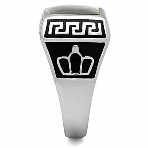 Stainless Steel Abalone Shell Square Greek Key Enamel Mens Ring view 8