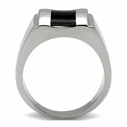 Stainless Steel Silver Polished Black Onyx Rectangle Wide Ring view 6